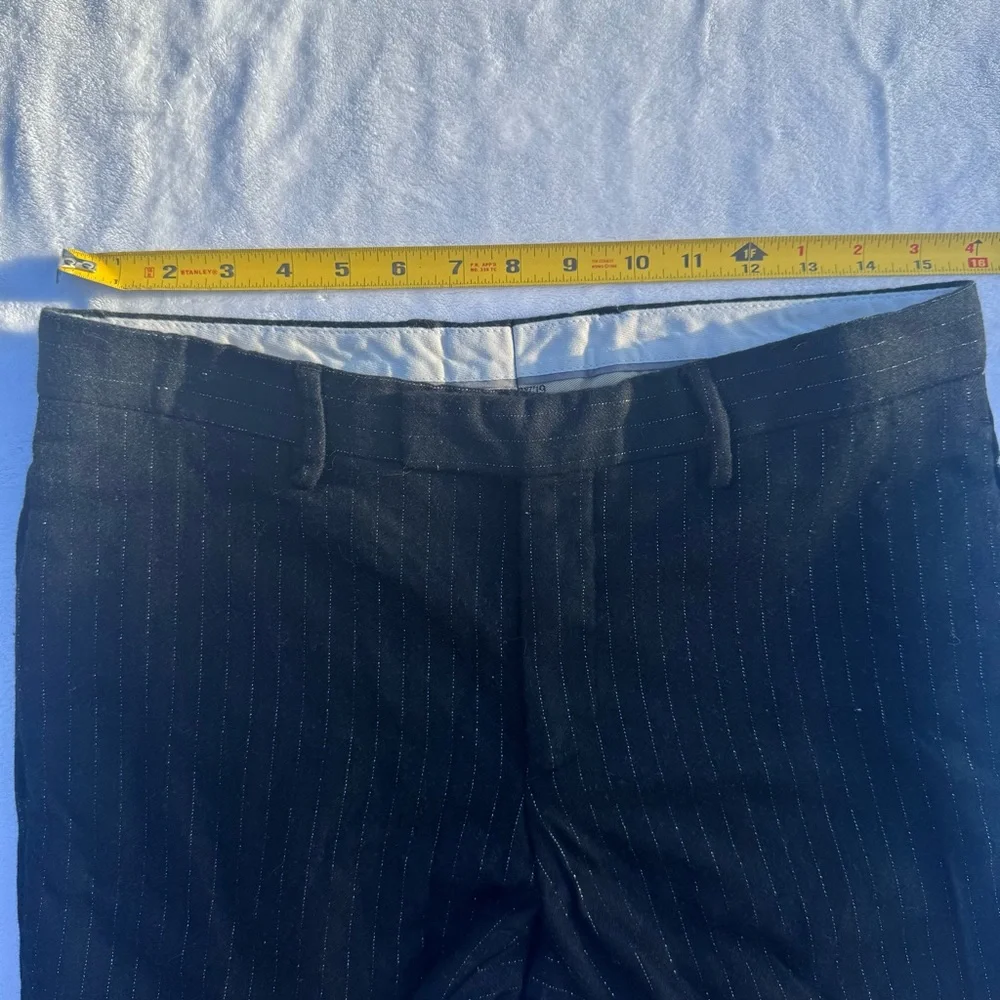 ZARA Man Black Wool Dress Pants with Metallic Silver Stripes - Picture 6 of 8